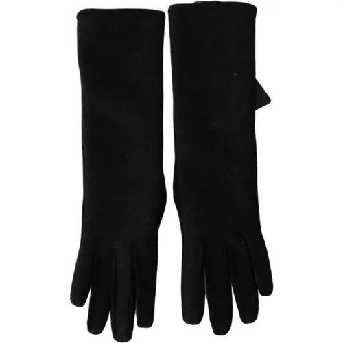 Authentische Handschuhe, Mittelarm Länge, Schwarz/Grau, Hergestellt in Italien , Damen, Größe: 7 1/2 IN - Dolce & Gabbana - Modalova