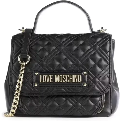 Schwarze Polyurethan Love Handtasche , Damen, Größe: ONE Size - Moschino - Modalova