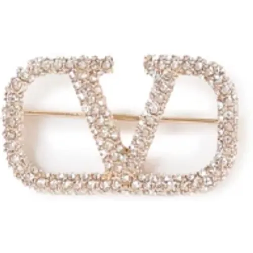 Goldene Vlogo Brosche mit Dekorativen Diamanten , Damen, Größe: ONE Size - Valentino Garavani - Modalova