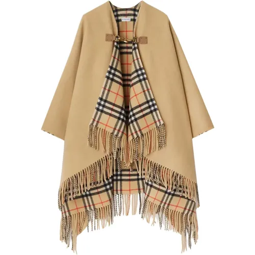 Wool Cape with Leather Strap , female, Sizes: ONE SIZE - Burberry - Modalova