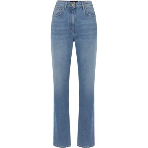 Blaue Straight Leg Jeans mit Logo-Stickerei , Damen, Größe: W26 - Elisabetta Franchi - Modalova