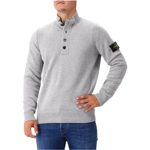 Melange Grauer Half Zip Strickpullover - Stone Island - Modalova