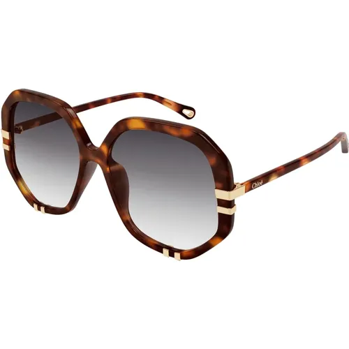 Geometrische Havana Graue Sonnenbrille , Damen, Größe: 58 MM - Chloé - Modalova