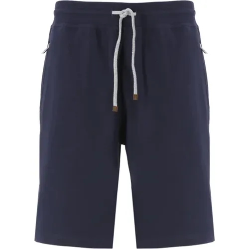 Blaue Bermuda-Shorts aus Baumwolle mit elastischem Bund - BRUNELLO CUCINELLI - Modalova