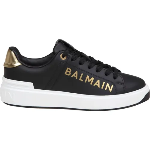 Gold Calfskin Sneakers , female, Sizes: 5 UK, 3 UK - Balmain - Modalova