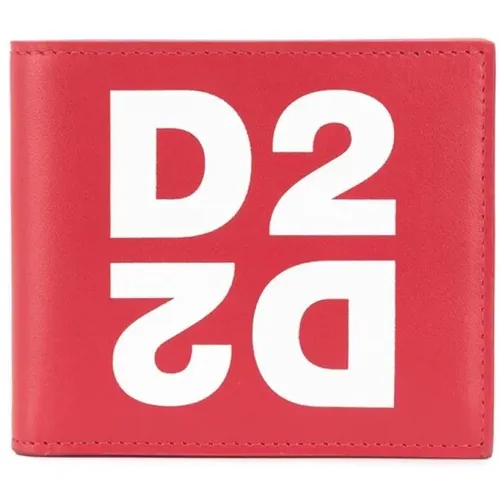 Leather Bifold Wallet with Logo Print , male, Sizes: ONE SIZE - Dsquared2 - Modalova