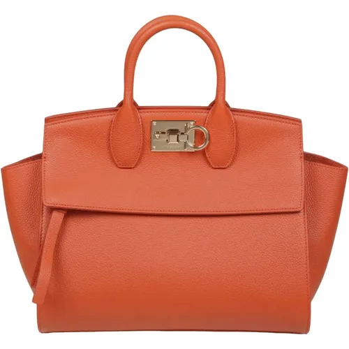 Terracotta Leather Handbag with Removable Clutch , female, Sizes: ONE SIZE - Salvatore Ferragamo - Modalova