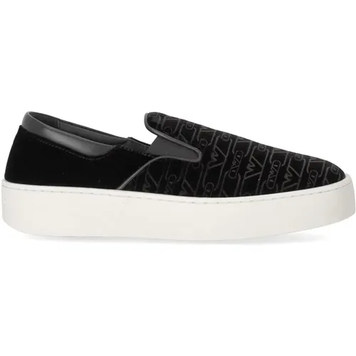 Schwarzer Monogram Slip-On Sneaker , Damen, Größe: 37 EU - Emporio Armani - Modalova