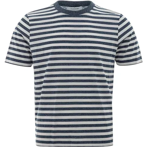 Blue Striped Melange T-Shirt , male, Sizes: L - Gran Sasso - Modalova