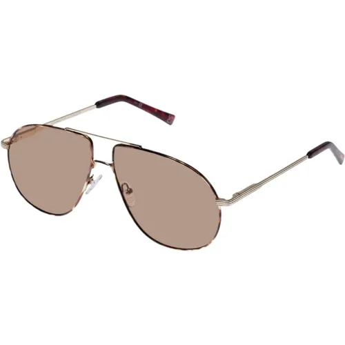 Retro Aviator Sonnenbrille Gold Schildpatt , unisex, Größe: M - Le Specs - Modalova