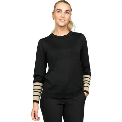 Party Blouse with Striped Rib Cuffs and Glitter Details , female, Sizes: XL - 2-Biz - Modalova