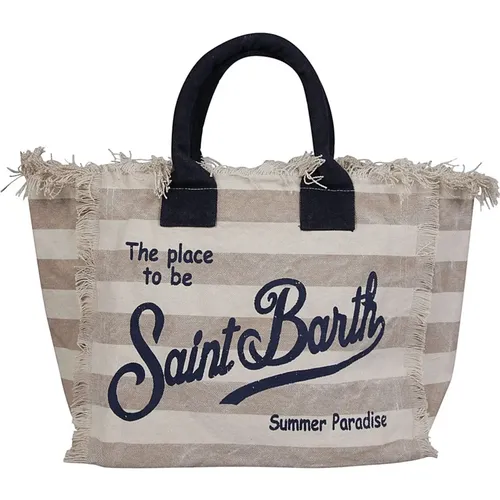 Baumwollhandtasche mit Fransen und Logo - MC2 Saint Barth - Modalova