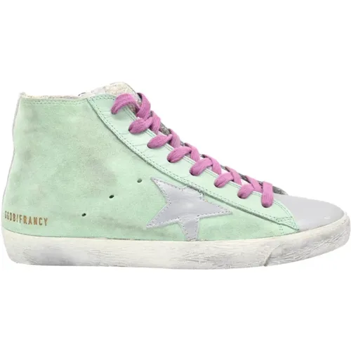 Olive and Silver Laminated Star Sneakers , female, Sizes: 6 UK - Golden Goose - Modalova