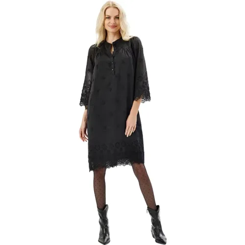 Schwarzes Kleid mit Spitze , Damen, Größe: XL - IN FRONT - Modalova