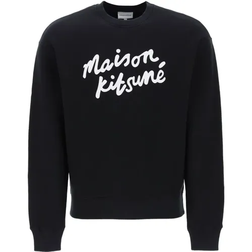 Crewneck sweatshirt with logo , male, Sizes: S, XL, XS, M, L - Maison Kitsuné - Modalova