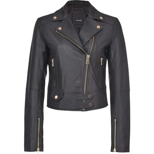 Schwarze Bikerstyle Lederjacke , Damen, Größe: XS - pinko - Modalova