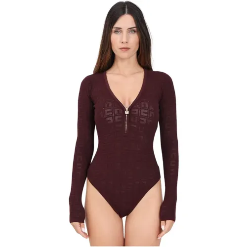 Burgundy Net Stitch Bodysuit , Damen, Größe: L - Elisabetta Franchi - Modalova