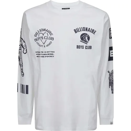 Weißes Langarm-T-Shirt mit blauer Schrift , Herren, Größe: L - Billionaire Boys Club - Modalova