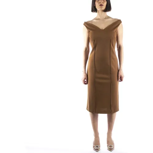 Braunes Kleid Mit V-Ausschnitt , Damen, Größe: M - Manila Grace - Modalova