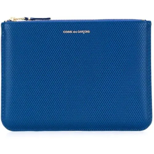 Blaue Lederclutch mit Logo-Plakette , Damen, Größe: ONE Size - Comme des Garçons - Modalova