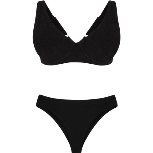 Geprägtes schwarzes Bikini-Set mit Bügel , Damen, Größe: M - Me-Fui - Modalova