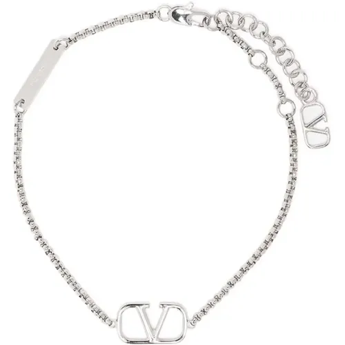 Silver Chain Bracelet with Logo Pendant , male, Sizes: ONE SIZE - Valentino Garavani - Modalova