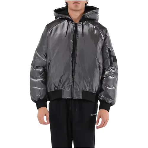 Metallic Jacket with Zipper and Hood , male, Sizes: S, XL - Calvin Klein Jeans - Modalova