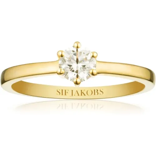 Sterling Silber Vergoldeter Ring mit Weißen Zirkonias , Damen, Größe: 58 MM - Sif Jakobs Jewellery - Modalova