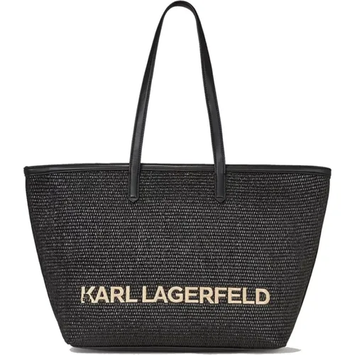 Raffia Tote Bag with Embroidered Logo , female, Sizes: ONE SIZE - Karl Lagerfeld - Modalova
