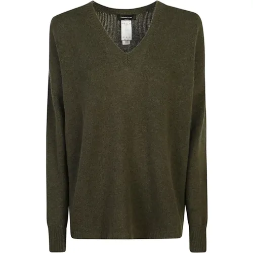 Khaki Cashmere V-Neck Jumper , Damen, Größe: M - Fabiana Filippi - Modalova