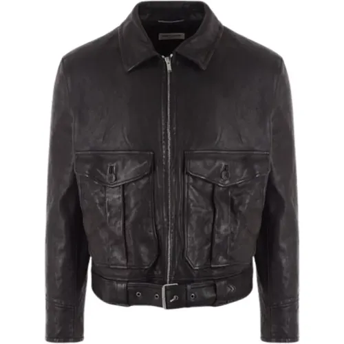 Leather Jacket with Classic Collar and Zip Closure , male, Sizes: L - Saint Laurent - Modalova