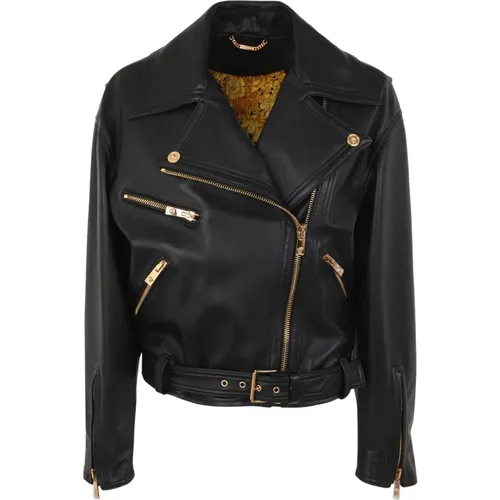 Leather Jacket Denver T , female, Sizes: 2XS - Versace - Modalova