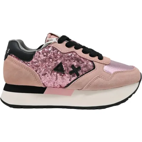 Glamorous Pink Sequin Sneakers , female, Sizes: 4 UK - Sun68 - Modalova