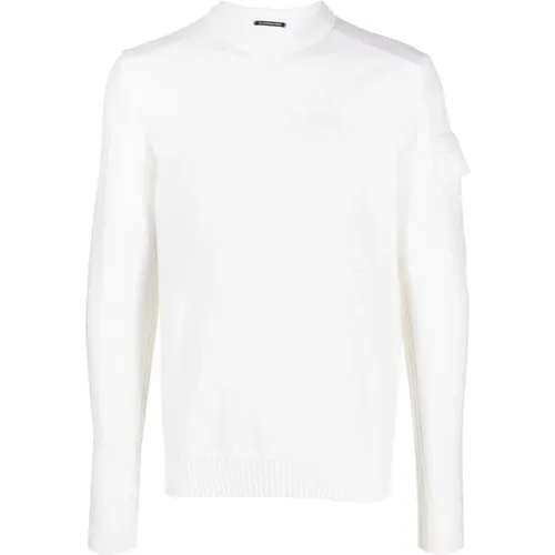Weißer Pullover mit Logo Patch - C.P. Company - Modalova