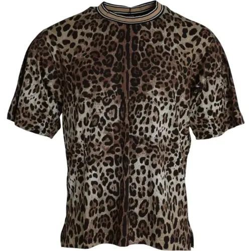 Leopard Print Cotton T-Shirt , male, Sizes: M - Dolce & Gabbana - Modalova