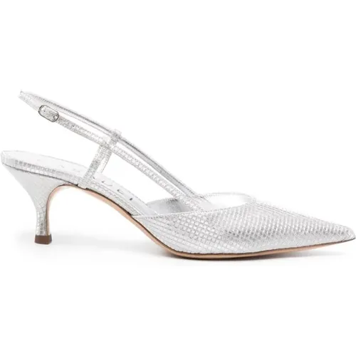 Silberfarbene Metallic-Leder Slingback Schuhe , Damen, Größe: 36 EU - Casadei - Modalova