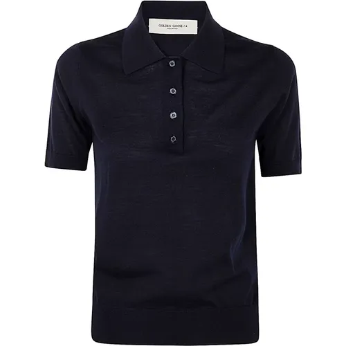 Navy Merino Wolle Polo Stricktop - Golden Goose - Modalova