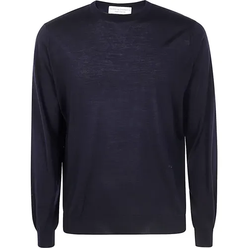 Blauer Merinos Rundhals Pullover , Herren, Größe: 3XL - Filippo De Laurentiis - Modalova