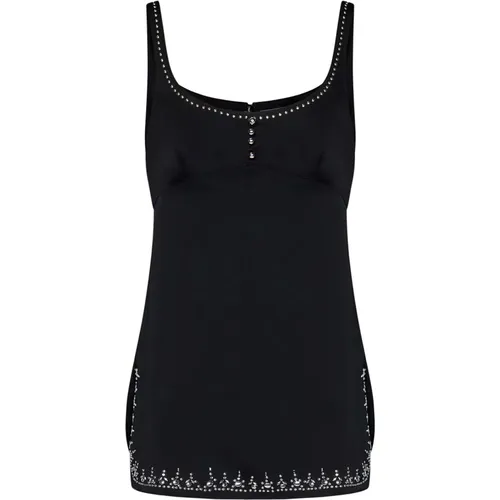 Schwarzes ärmelloses Top mit Stickerei , Damen, Größe: XS - Paco Rabanne - Modalova