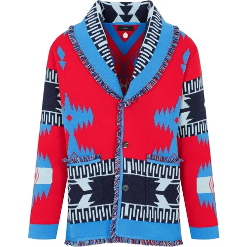 Geometric Jacquard Cardigan Red Sweater , male, Sizes: S - Alanui - Modalova