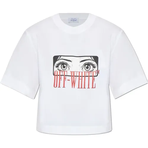 Off , T-Shirt mit Druck , Damen, Größe: S - Off White - Modalova