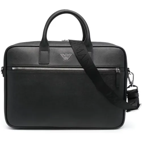 Leather Briefcase with Eagle Logo , male, Sizes: ONE SIZE - Emporio Armani - Modalova