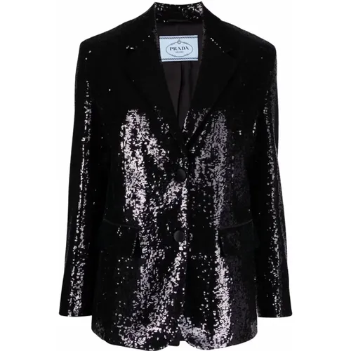 Embroidered Single-Breasted Jacket , female, Sizes: S - Prada - Modalova