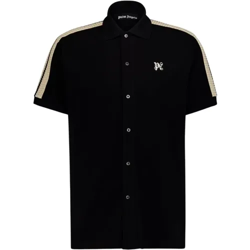 Schwarzes Polo-Shirt mit Kontrastbesatz - Palm Angels - Modalova