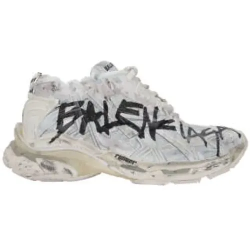 Weiße Mesh Low-Top Sneakers mit Graffiti-Print - Balenciaga - Modalova