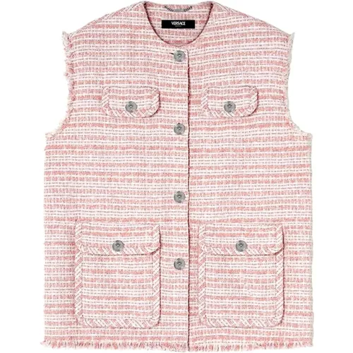 White Pink Tweed Fringe Vest , female, Sizes: XS, 2XS - Versace - Modalova