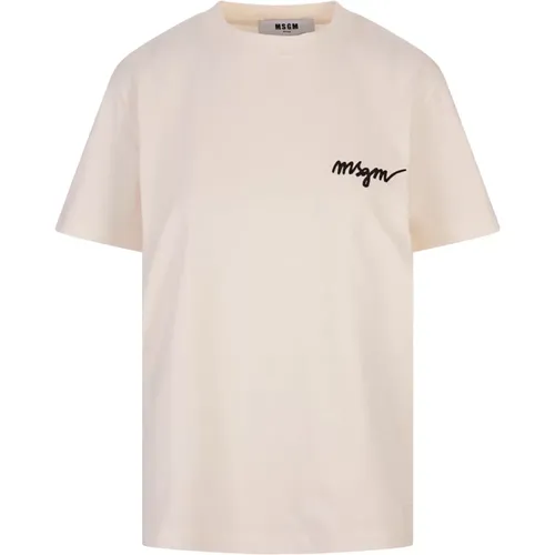 T-shirt with embroidered signature , female, Sizes: XS - Msgm - Modalova