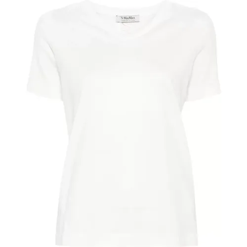 Weiße Baumwoll-T-Shirt mit Besticktem Logo - Max Mara - Modalova