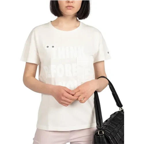 Rundhals T-Shirt mit Kaffeemuster , Damen, Größe: XS - PATRIZIA PEPE - Modalova