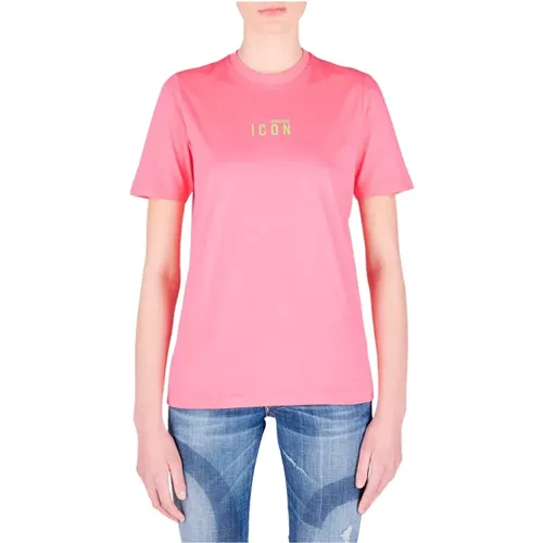 Rosa Logo T-Shirt für Frauen , Damen, Größe: XS - Dsquared2 - Modalova